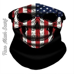 Unisex Face Mask Scarf, Biker Skull U.S.A. Flag